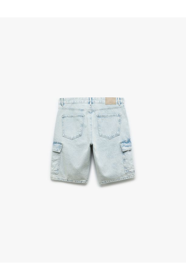 Oversize Pamuklu Cep Detaylı Bermuda Kargo Jean Şort - 5