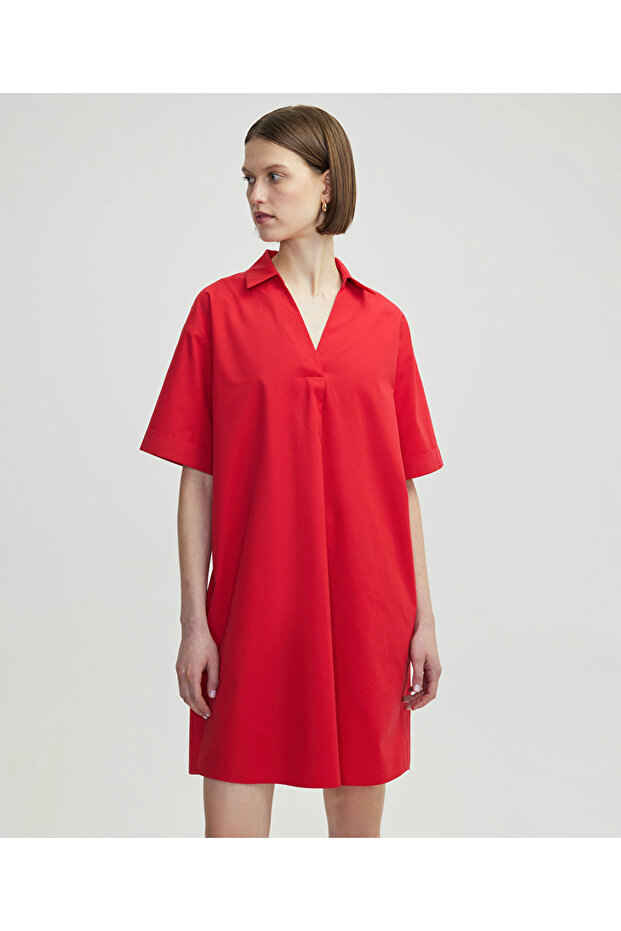 Gömlek yaka poplin elbise - 2