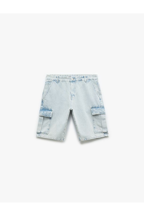 Oversize Pamuklu Cep Detaylı Bermuda Kargo Jean Şort - 4
