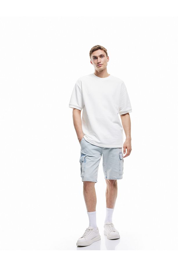 Oversize Pamuklu Cep Detaylı Bermuda Kargo Jean Şort - 2