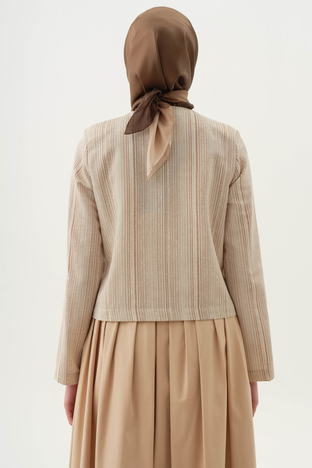 Çizgili Mini Ceket - Bej - 6