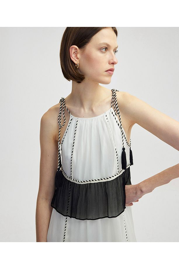 Halter yaka colorblock elbise - 6