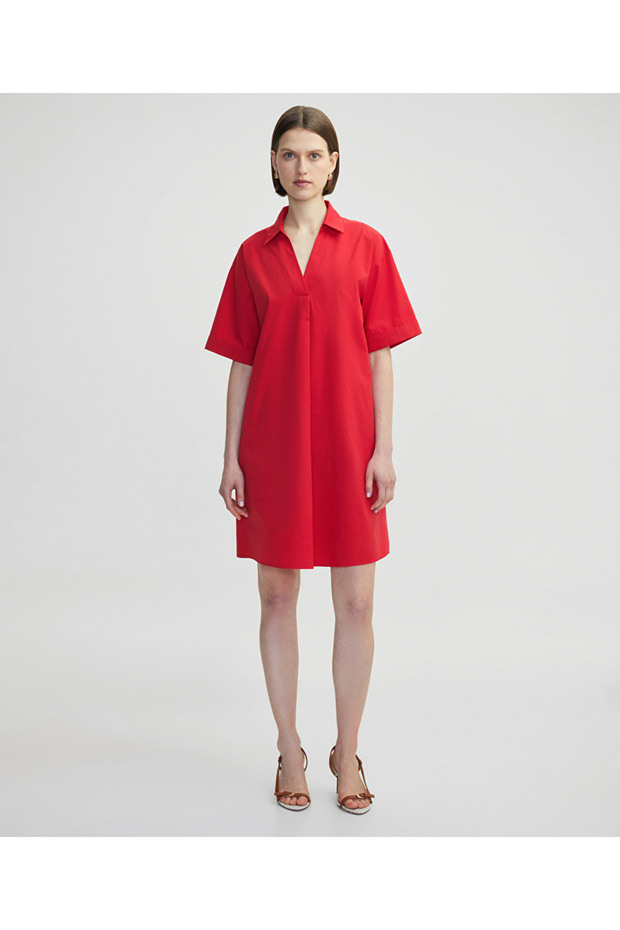 Gömlek yaka poplin elbise - 1