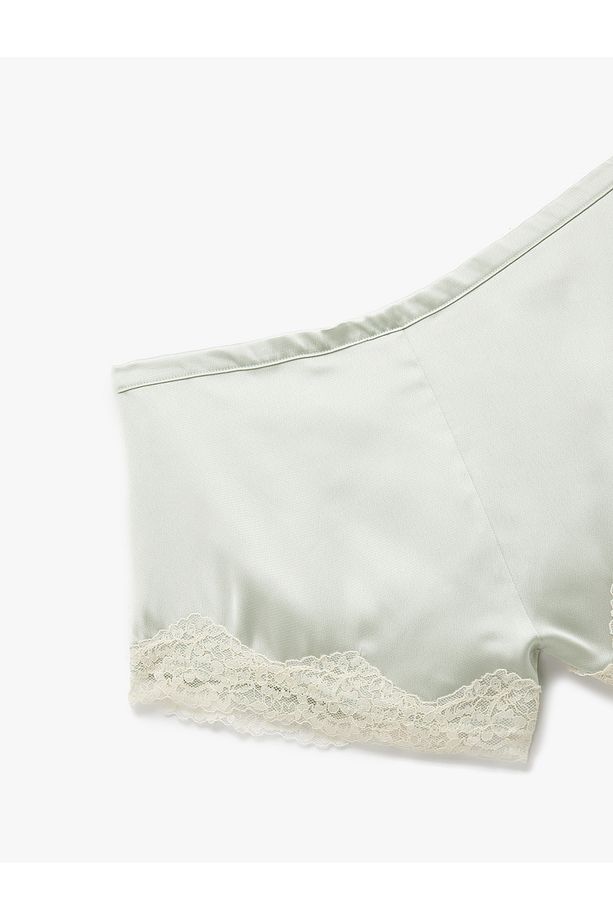 Oversize Dantel Detaylı Saten Şort Pijama Altı - 5