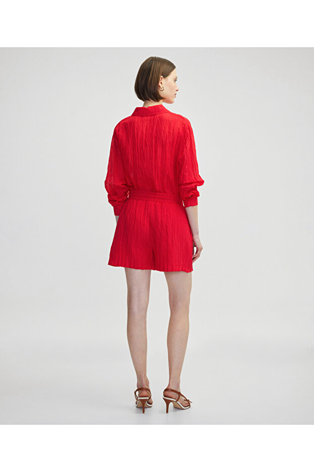 Kırışık efektli elastik bel şort - 6