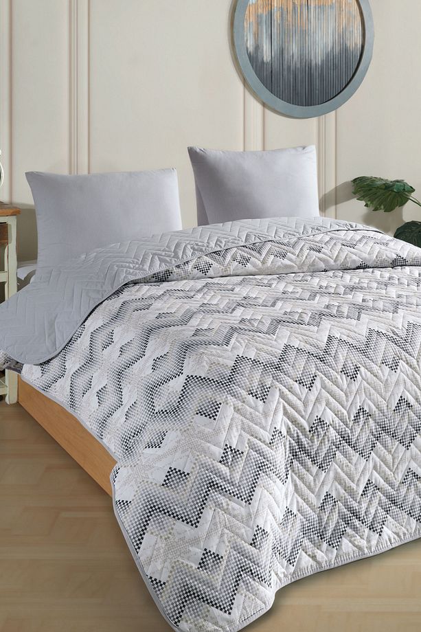 Tek Kişilik Desenli Kapitone Çift Taraflı Renkli Pike Yatak Örtüsü Takımı 160x230 cm (Çarşafsız) - 3