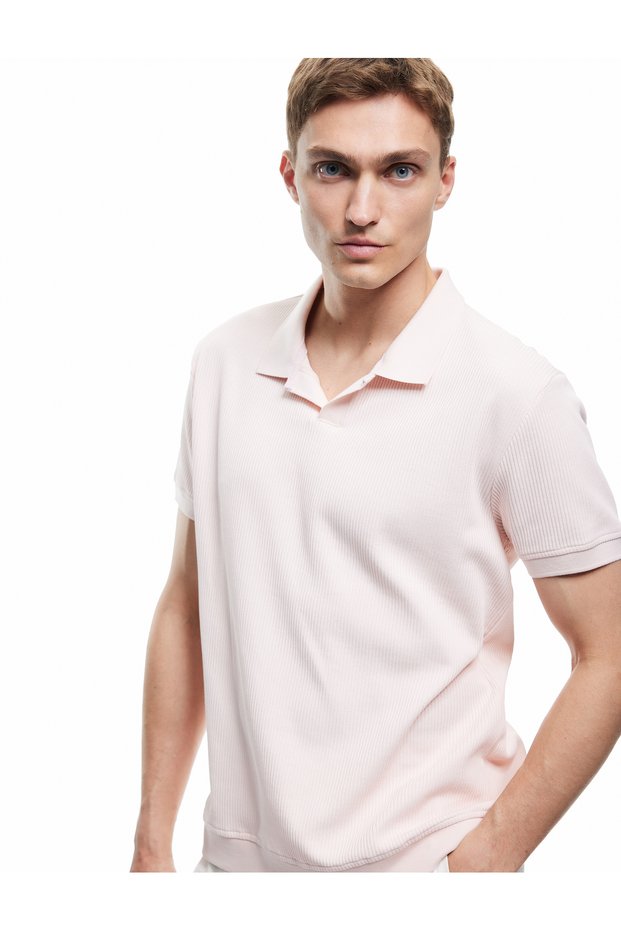 Cotton Short Sleeve Textured Regular Fit Polo Neck T-Shirt