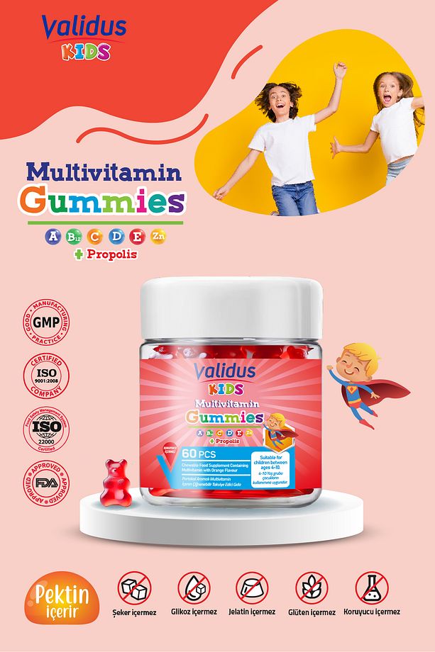 Kids Gummies Set - Multivitamin - Cognizin Citicoline - Safari - Demir - Omega 3 - 4