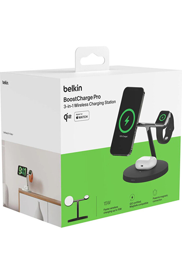 BoostCharge Pro Qi2 (15 W) 3'ü 1 arada Kablosuz Şarj İstasyonu WIZ032KQBK - 6