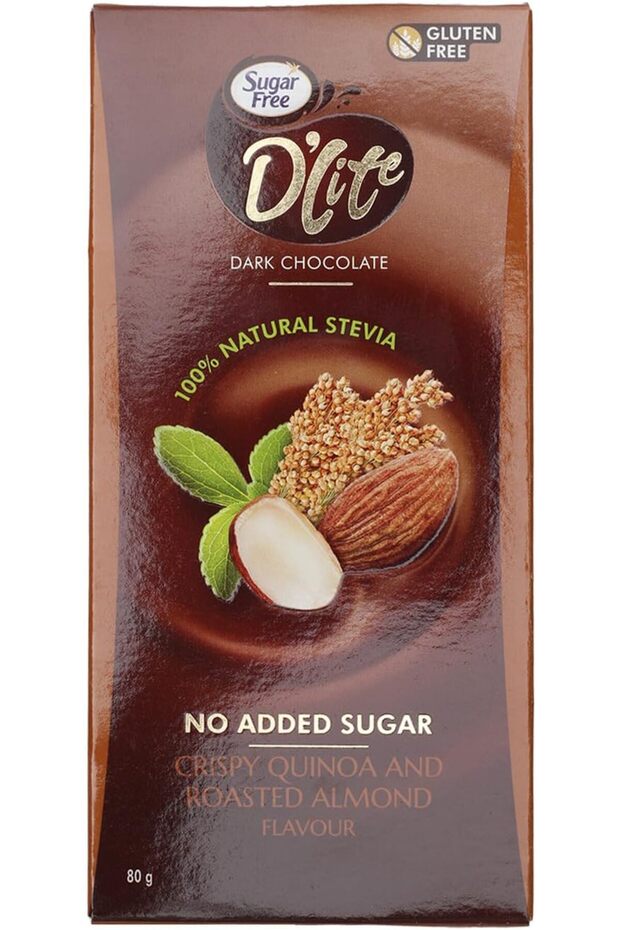 Sugar Free Dlite Dark Chocolate Quinoa & Almond, 80 g