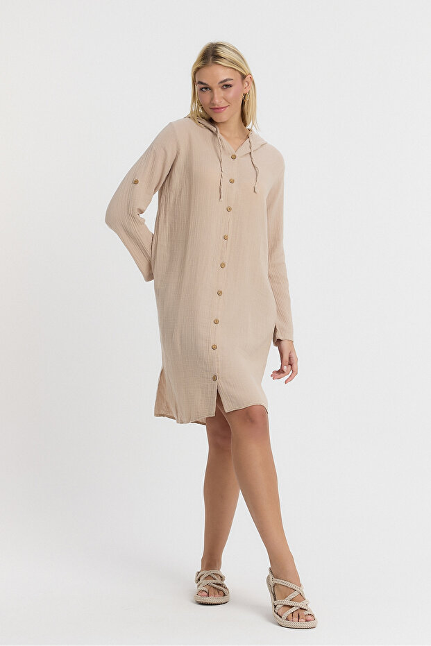 Muslin Tunic - Muslin Hooded Long Sleeve - 1050
