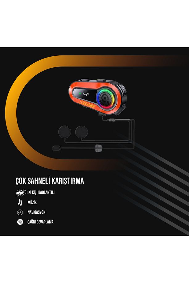 2 ADET Q08 2X 1000m Telsiz Mesafeli Özellikli 2 Kişi Bağlantılı Bluetooth Kask Kulaklık Ekranlı Fene - 4