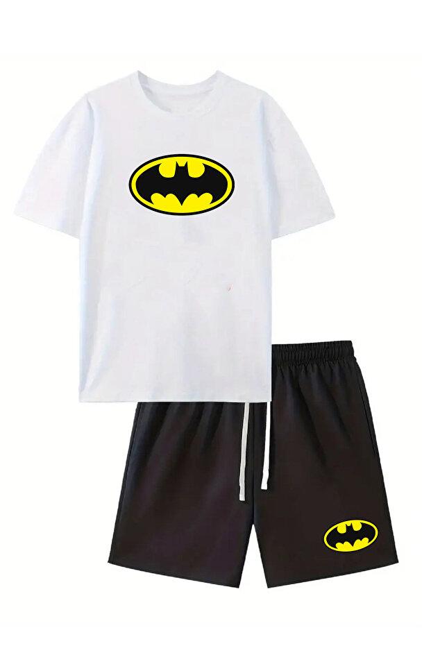 2'li Set Düz Renk Erkek Regular Şort ve Tshirt Tişört Batman - 2