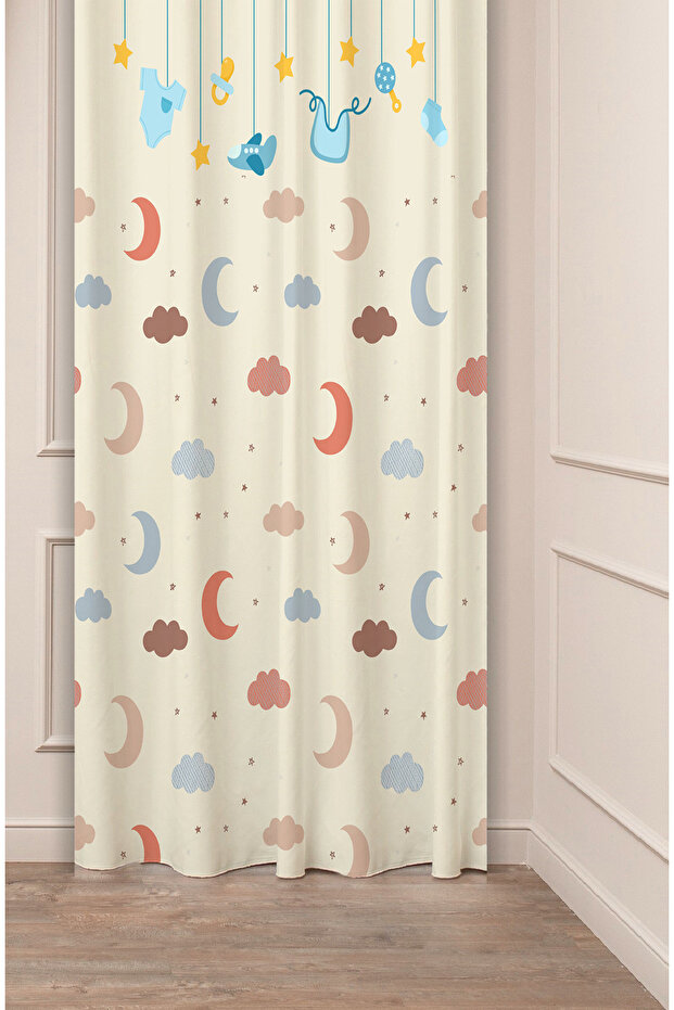 Moon Cloud Star Baby Special Design Patterned Digital Printed (Single Wing) Children's Room Modern Background Curtain