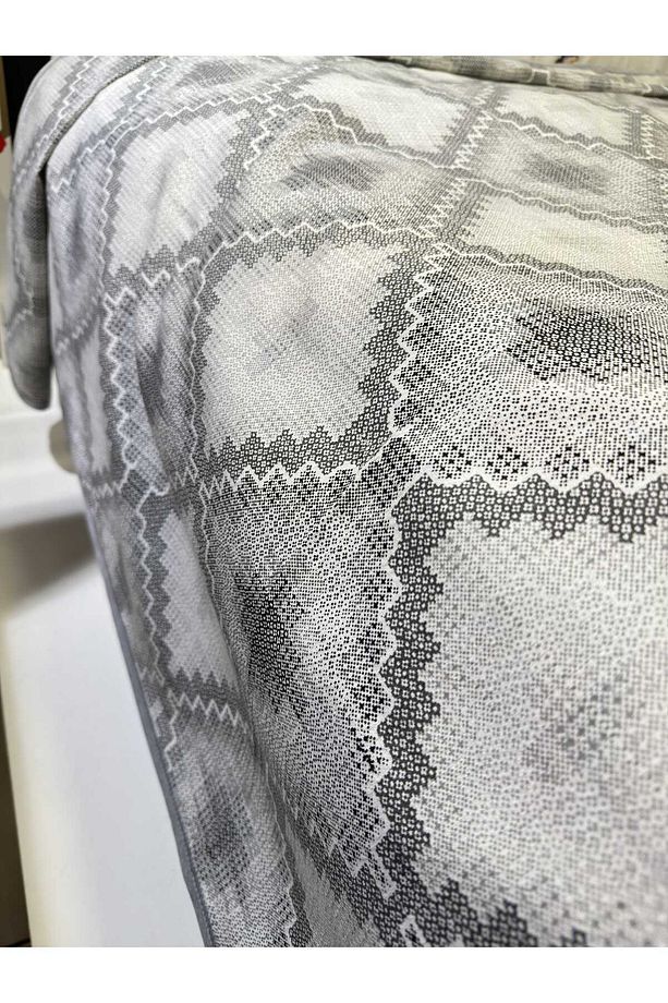 Kaneviçe Desen Baskılı 200x240 Cm. Çift Kişilik (BATTAL) Tek Pike - Gri - 5