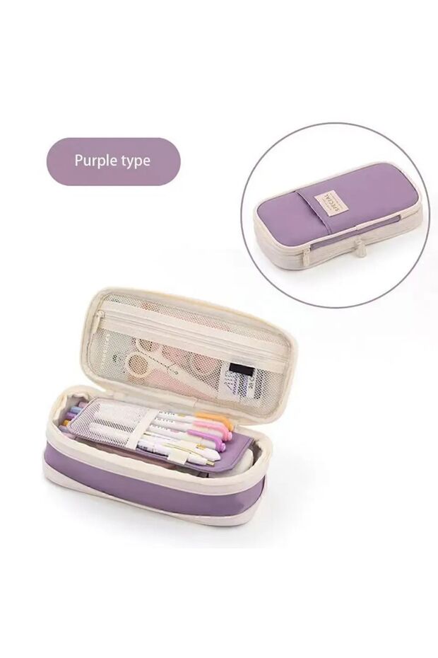 Large Capacity Canvas Pen Holder Lilac