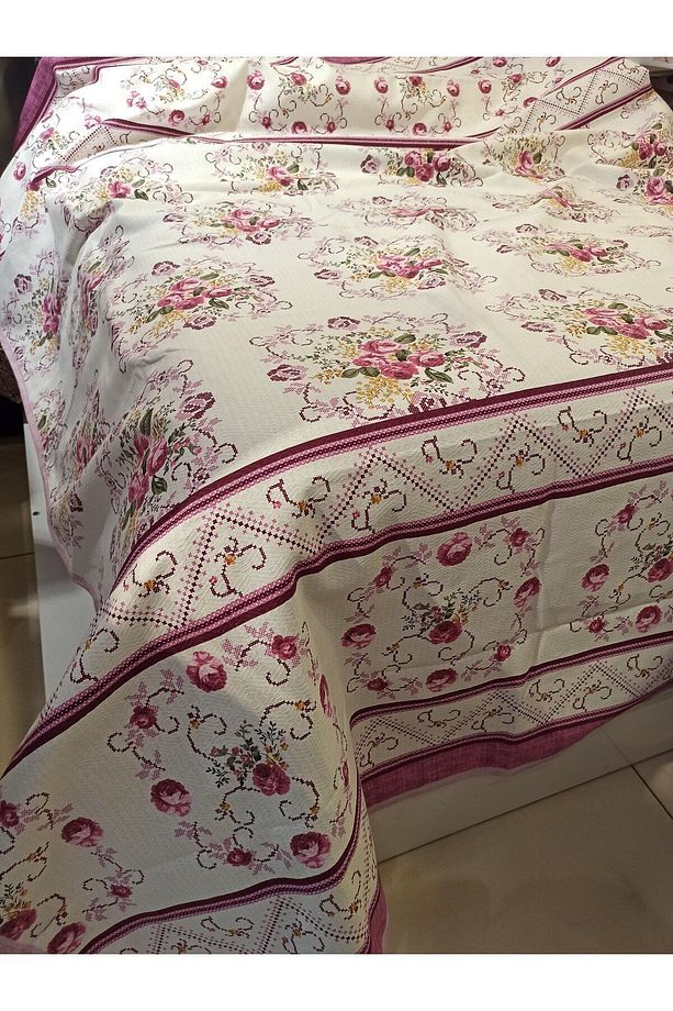 Buket Desen Baskılı 150x240 Cm. Tek Kişilik Tek Pike - Lila - 1