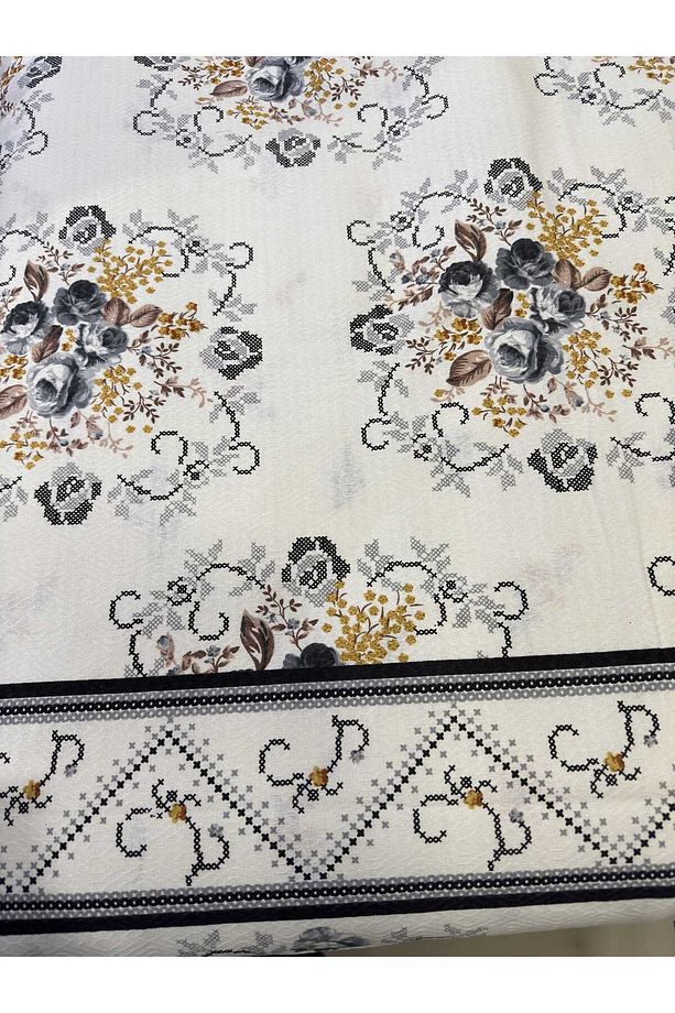 Buket Desen Baskılı 200x240 Cm. Çift Kişilik (BATTAL) Tek Pike - Gri - 7