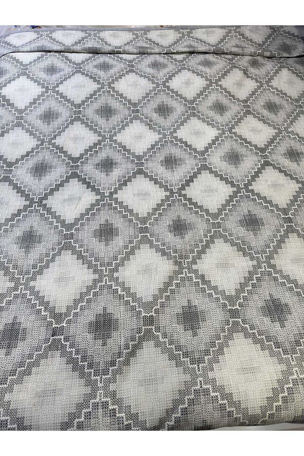Kaneviçe Desen Baskılı 200x240 Cm. Çift Kişilik (BATTAL) Tek Pike - Gri - 1