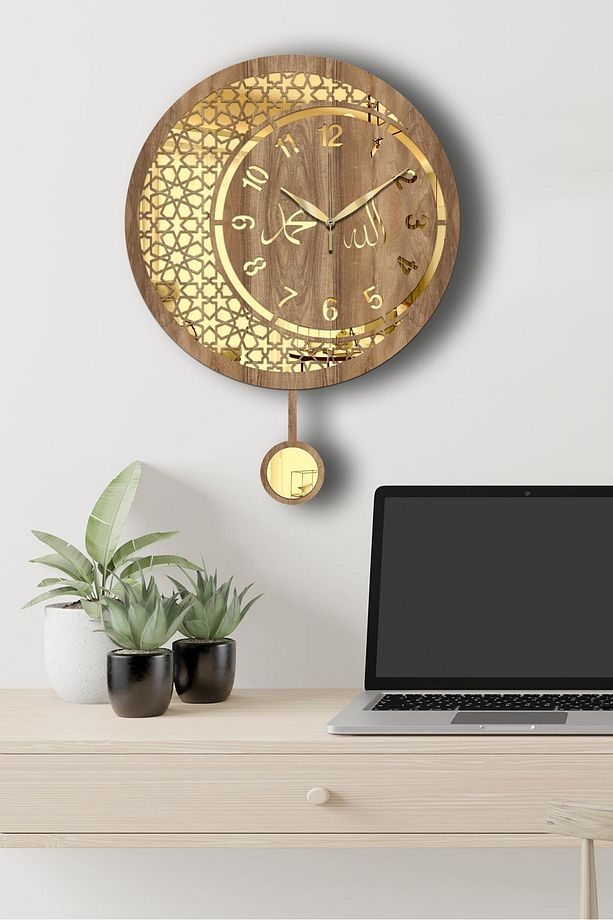 Modern Dekoratif Ahşap Mdf Duvar Saati, Tarz ve Şık Salon Duvar Saati, Sessiz ve Aynalı Saat - 6