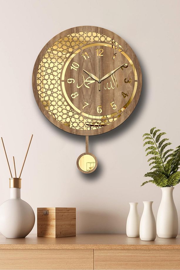 Modern Dekoratif Ahşap Mdf Duvar Saati, Tarz ve Şık Salon Duvar Saati, Sessiz ve Aynalı Saat - 4
