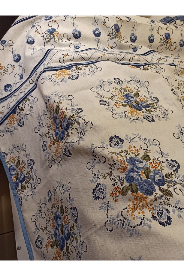 Buket Desen Baskılı 200x240 Cm. Çift Kişilik (BATTAL) Tek Pike - Mavi - 4