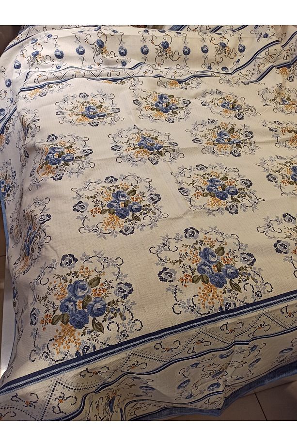 Buket Desen Baskılı 200x240 Cm. Çift Kişilik (BATTAL) Tek Pike - Mavi - 6
