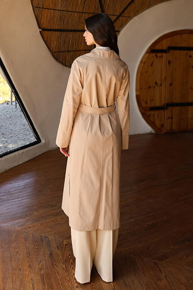 معطف واق من المطر بطبعة جلد الفهد - نصف مبطن بيج 6713 - 7