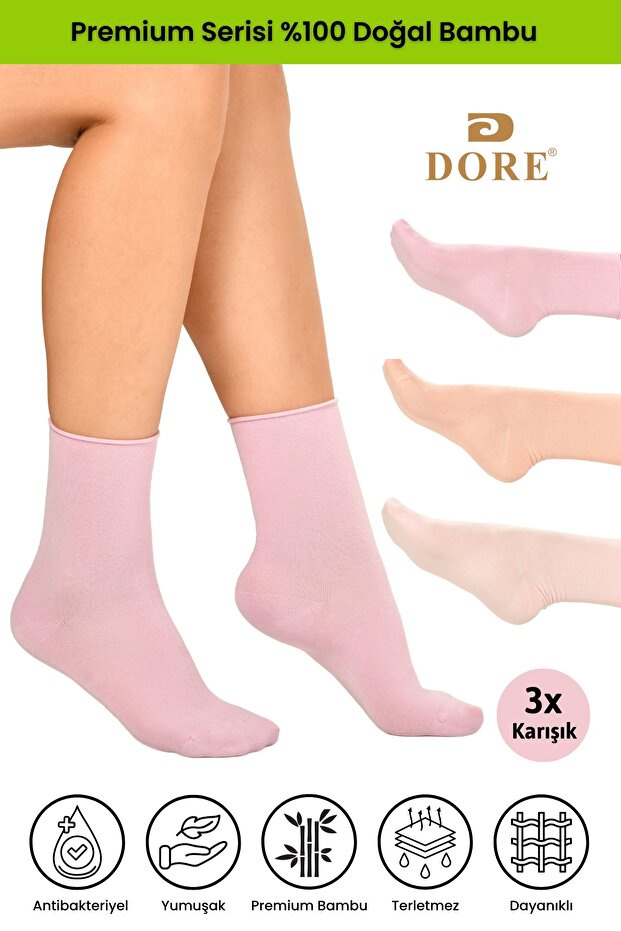 Women's 3 Pairs Soft Comfort Model Elasticless & Seamless Bamboo Socket Socks Set of 3