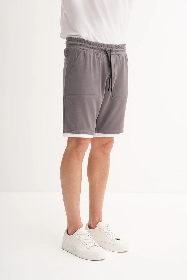 Regular Fit Jakarlı Örme Bermuda Şort 6050 Koyu Gri - 2