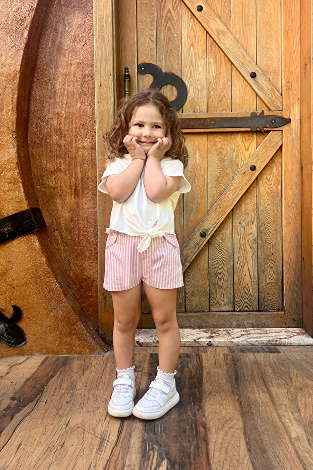 Pomeno Pink Striped Girls' Shorts