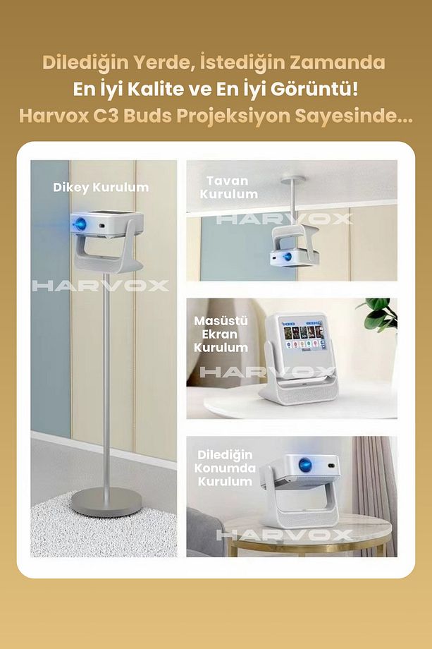 C3 Buds Ekranlı Projeksiyon Cihazı Taşınabilir Android Sistemli Wifi HDMI USB Destekli Projektör - 7