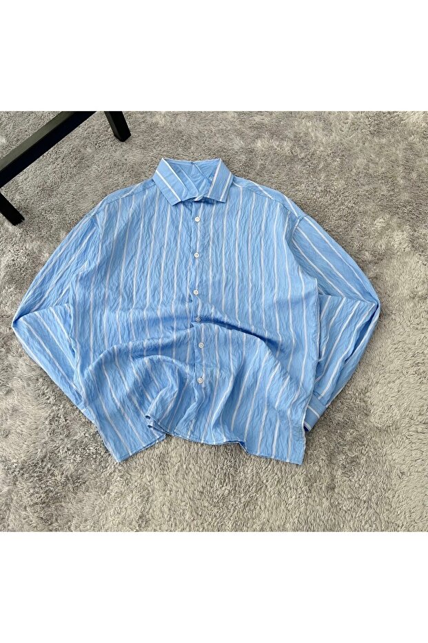 Oversize Çizgili Gömlek - 1