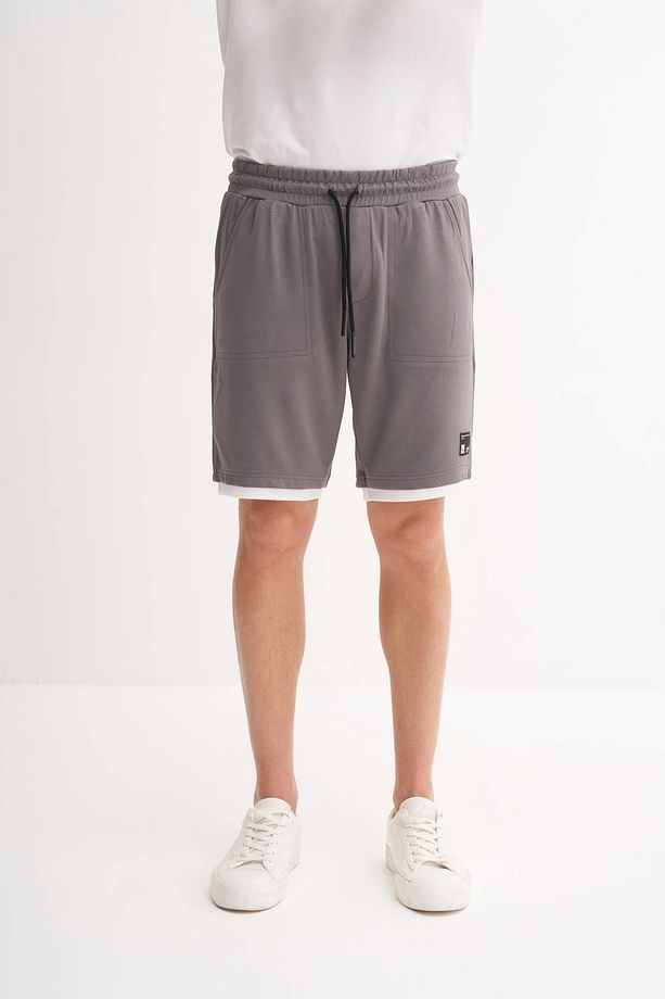 Regular Fit Jakarlı Örme Bermuda Şort 6050 Koyu Gri - 3