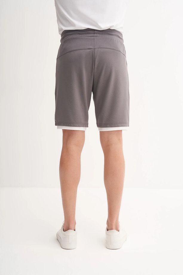 Regular Fit Jakarlı Örme Bermuda Şort 6050 Koyu Gri - 4