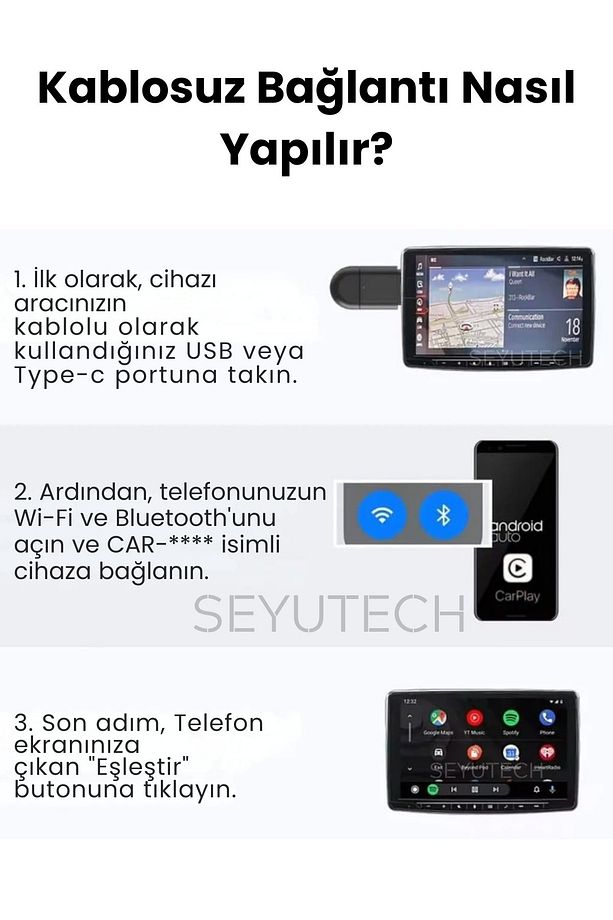 TAB06 2in1 Usb Mini Kablosuz Carplay İos Android Uyumlu Usb ve Type-c Carplay Dönüştürücü - 6