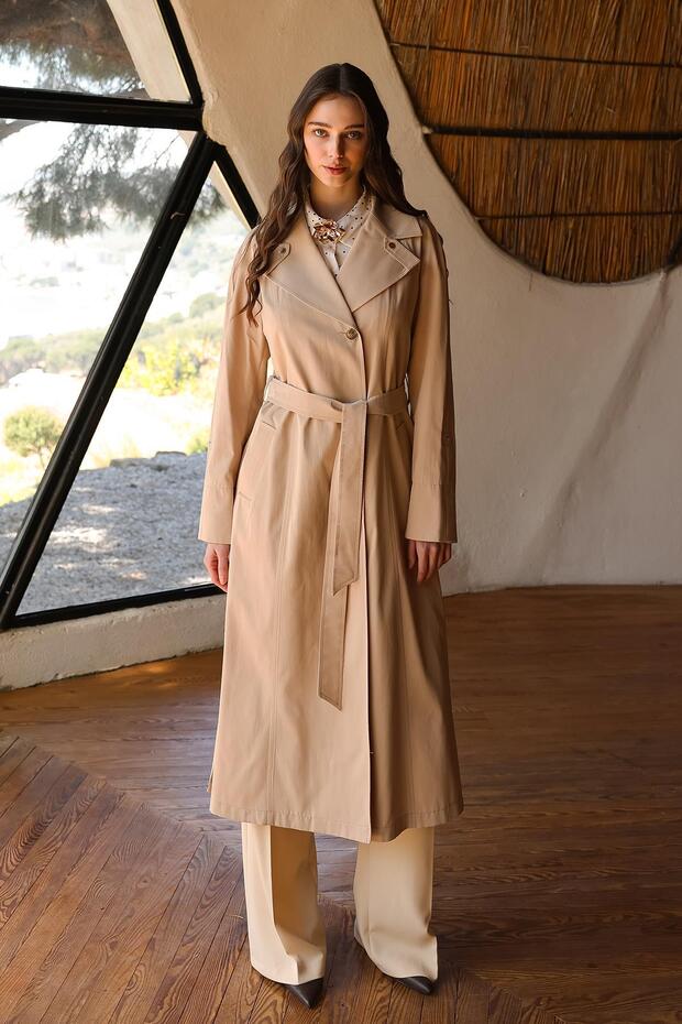 معطف واق من المطر بطبعة جلد الفهد - نصف مبطن بيج 6713 - 5