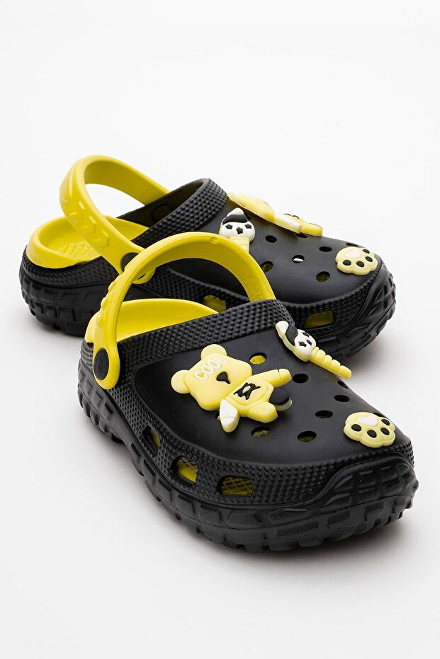 Unisex Children's Slippers with Teddy Bear Black Yellow