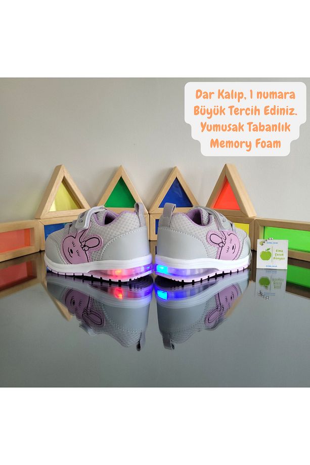Işıklı Anatomik Memory Foam Hafif Rahat Yumuşak Unisex Bebe İlkadım Kız Çocuk Sneaker Spor Ayakkabı - 1