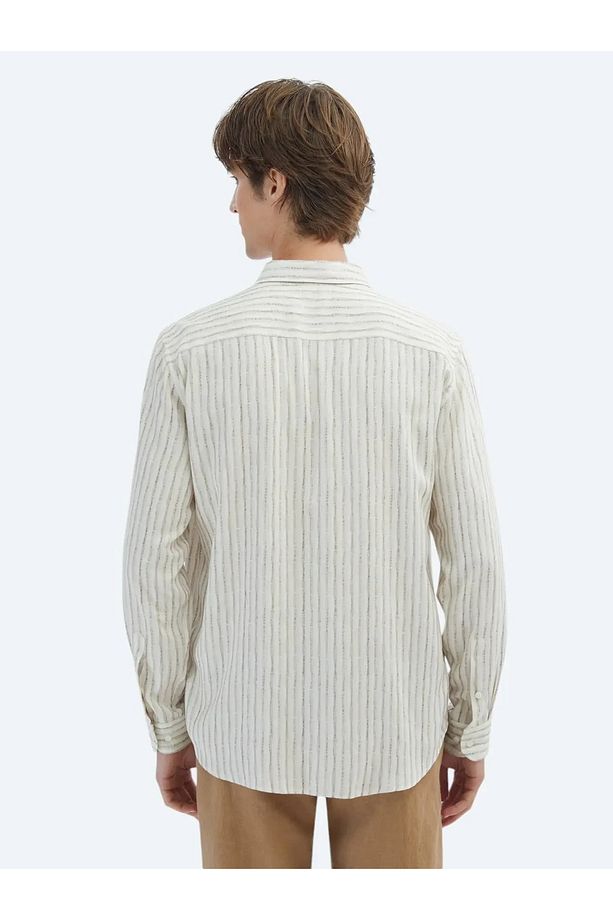 Bej Baskılı Regular Fit Dokuma Casual Gömlek - 7