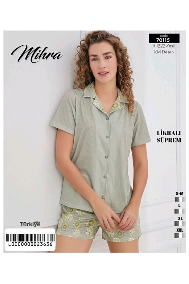 Önü Düğmeli Şortlu Pijama Takımı - 1