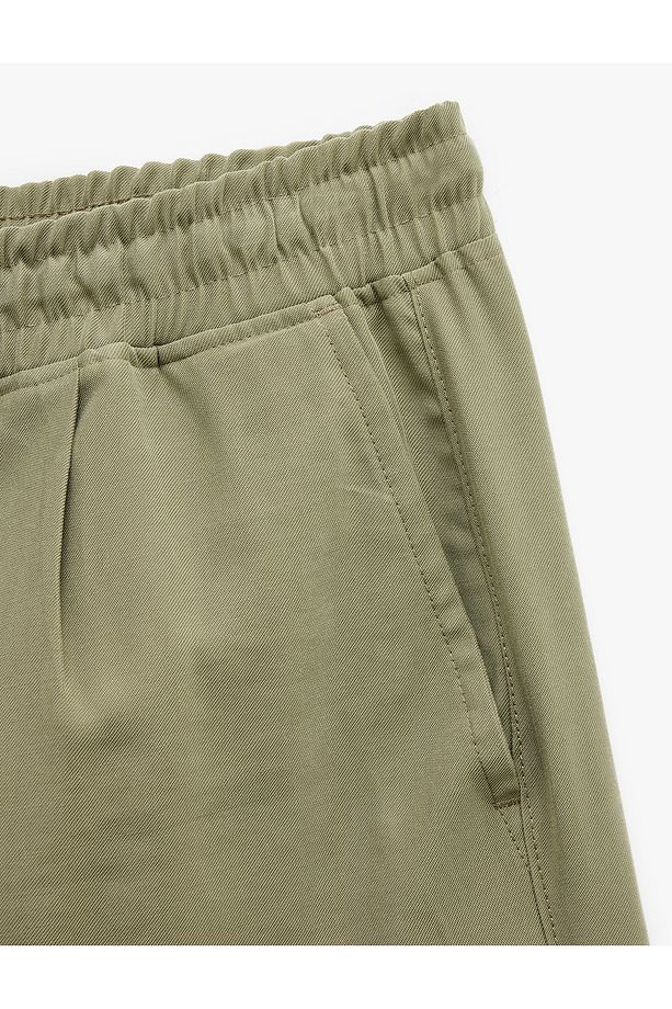 Viskon Cep Detaylı Rayon Beli Bağcıklı Bermuda Chino Yazlık Şort - 6