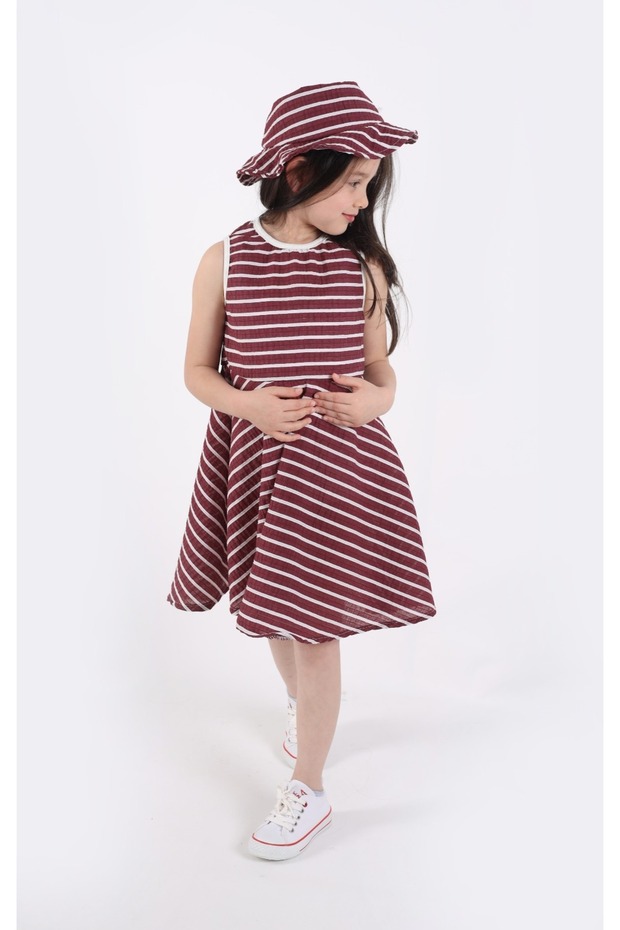Girl's Striped Summer Dress and Hat Set - Set of 2 (4-12 Years)