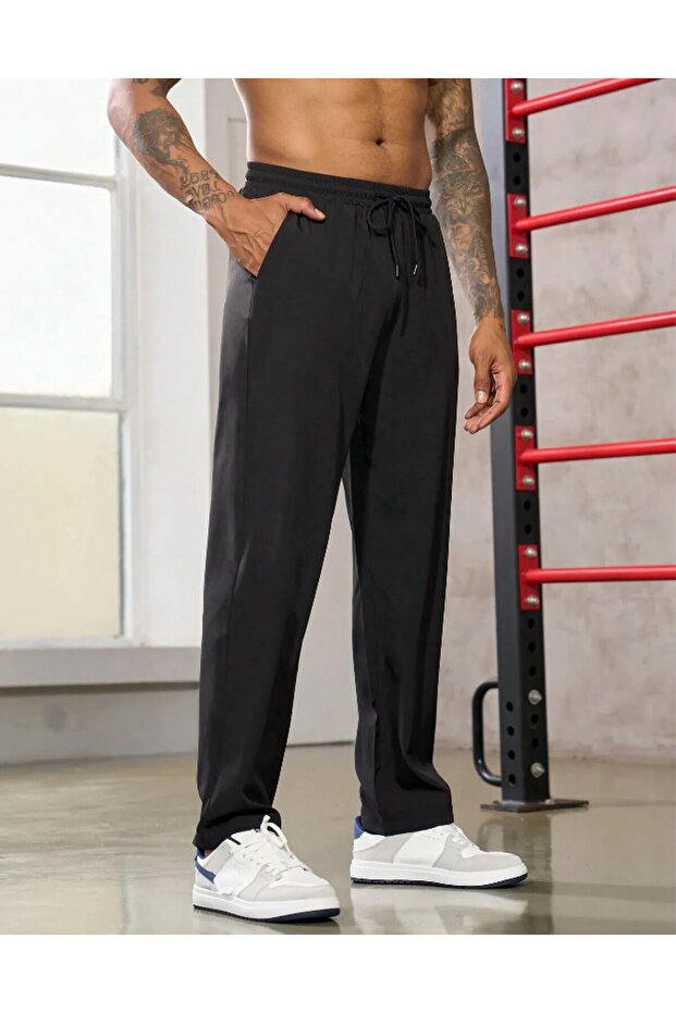بنطال رياضي أسود أساسي للرجال - 1