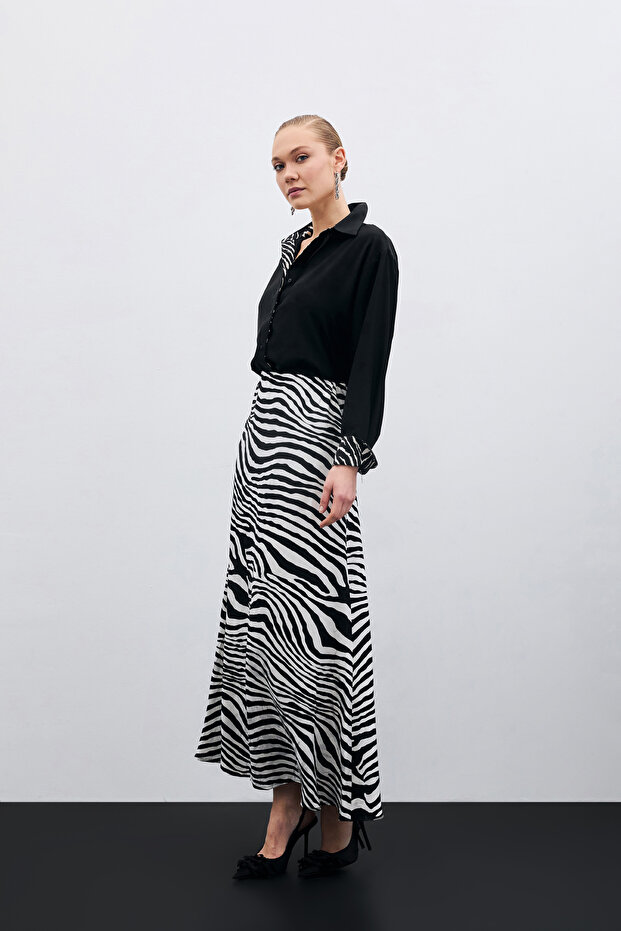 Zebra Pattern Skirt - Black - 3