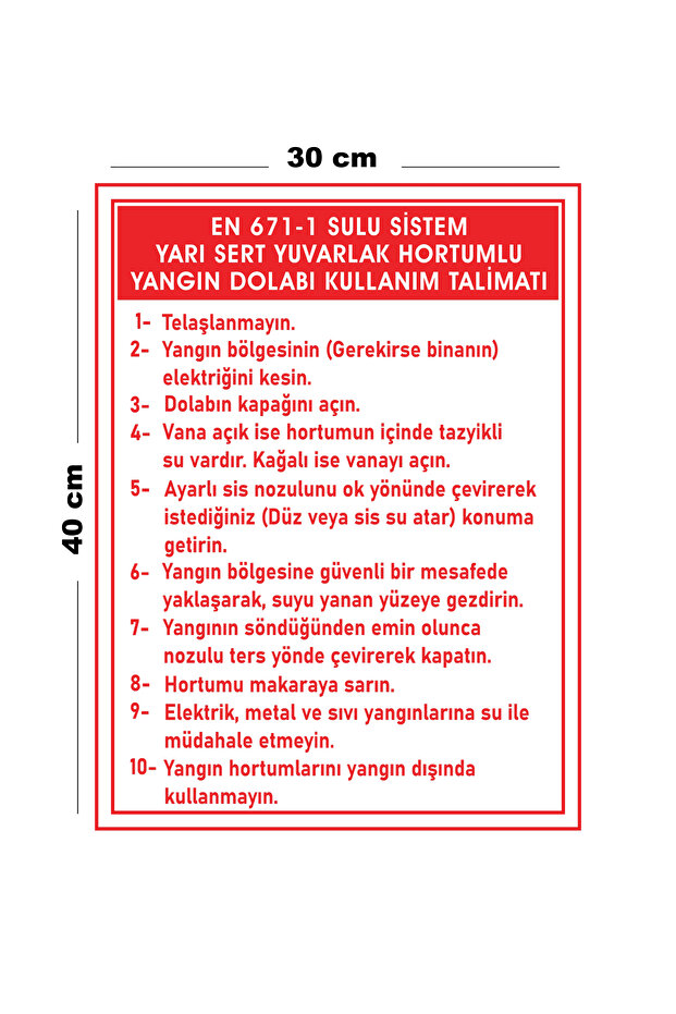 Metal Sulu Sistem Yarı Sert Yuvarlak Hortumlu Yangın Dolabı Kullanım 30 cm x 40 cm A3 Büyüklüğünde - 1