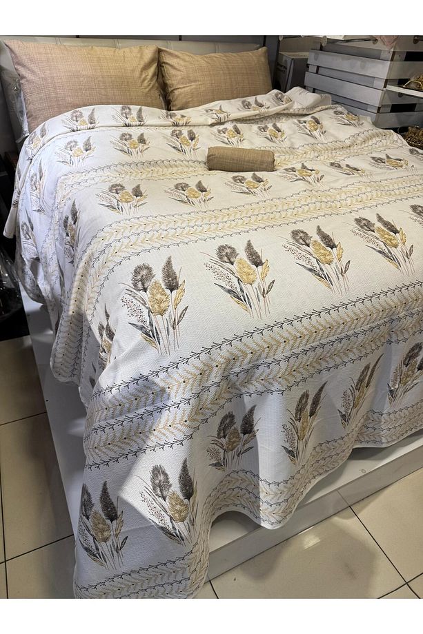 Ekin Desenli Çarşafı Lastikli Tek Kişilik Pike Takımı - Kahve - 3