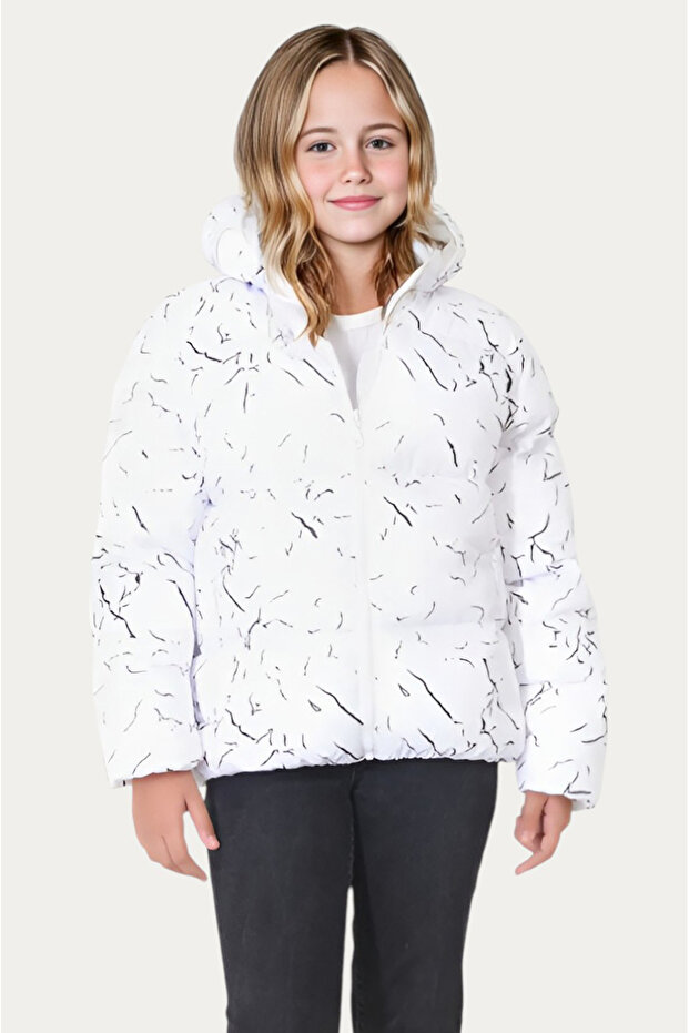 Girl's White Removable Hooded Waterproof and Windproof Winter Puffer Jacket & Coat & Parka with Pockets