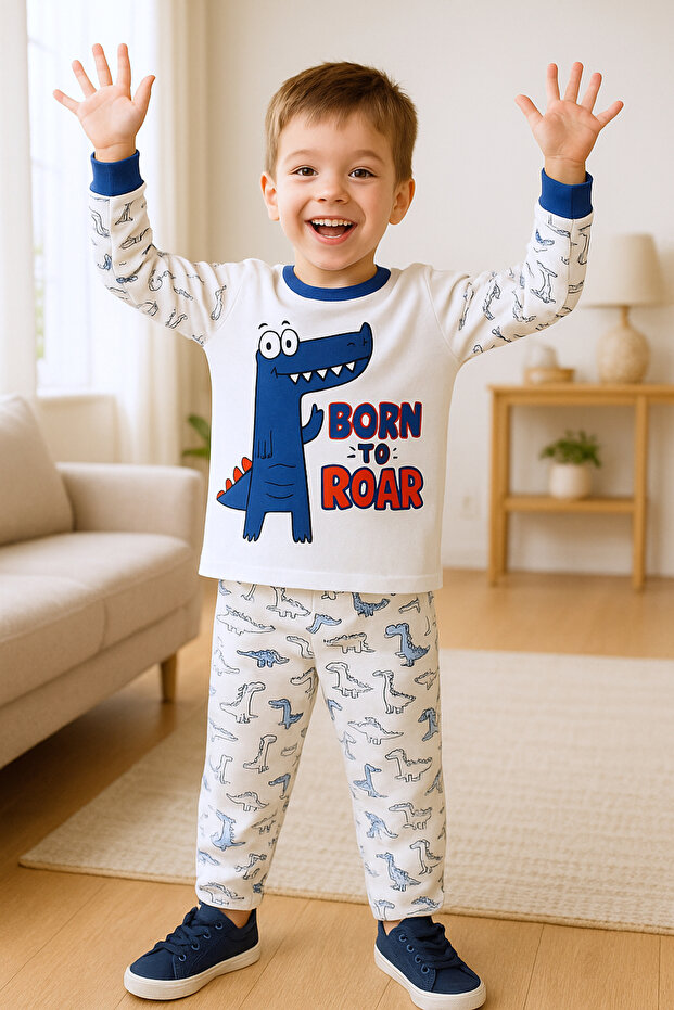 Boy's Pajama Set Dinosaur Printed Crew Neck C65