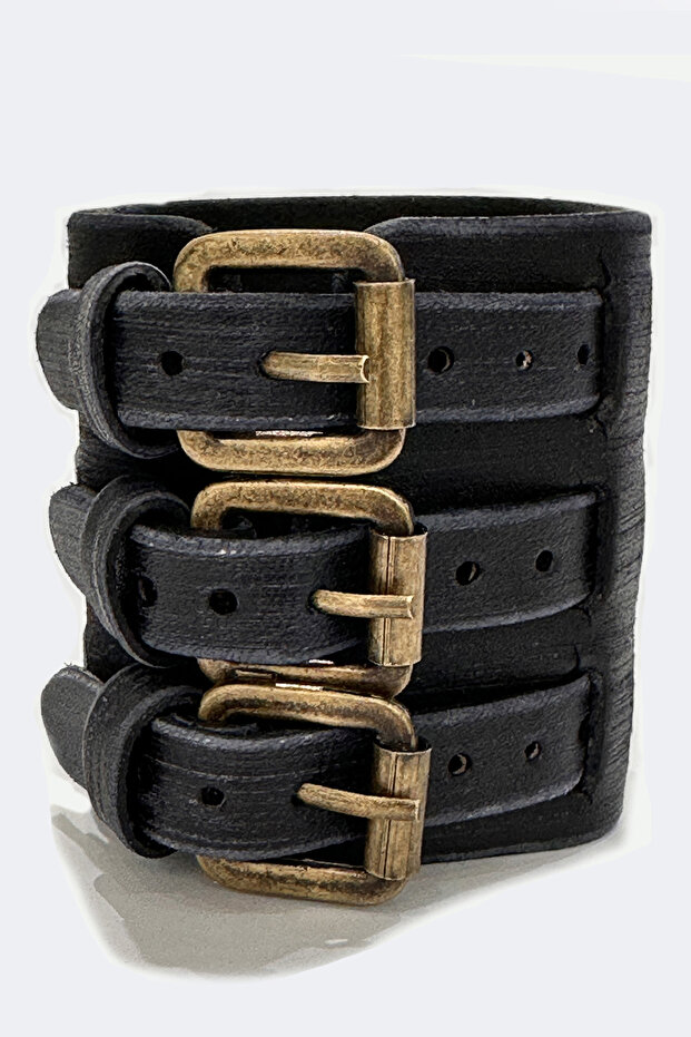 Handcrafted Triple Strap Black Distressed Men's Leather Bracelet